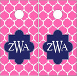 Pink Monogram Letter Cornhole Wrap