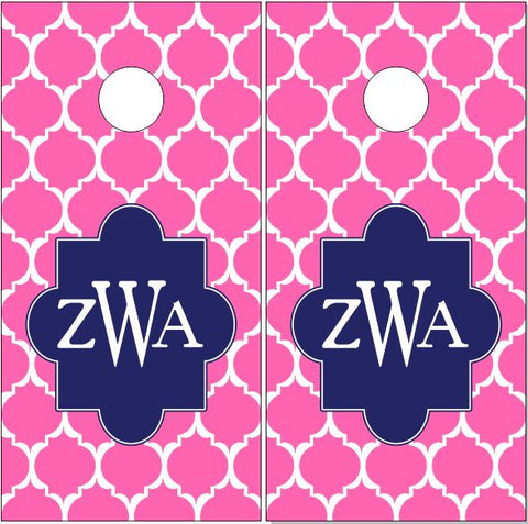 Pink Monogram Letter Cornhole Wrap