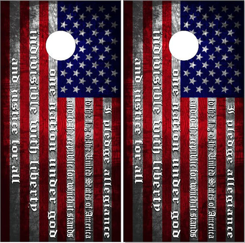Pledge American Flag Grunge UV Direct Print Cornhole Tops