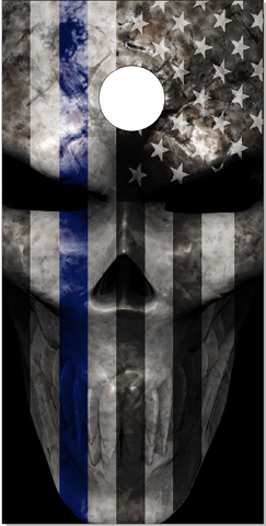 Police Flag Skull Blue Line Cornhole Wrap