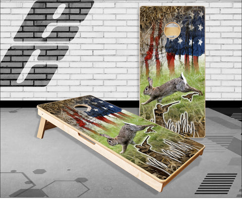 Rabbit Hunting American Flag Cornhole Boards