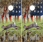 Rabbit Hunting American Flag Cornhole Wrap