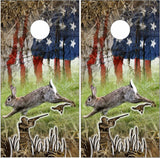 Rabbit Hunting American Flag Cornhole Wrap