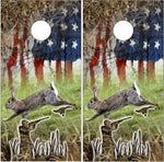 Rabbit Hunting American Flag UV Direct Print Cornhole Tops