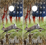 Rabbit Hunting American Flag UV Direct Print Cornhole Tops