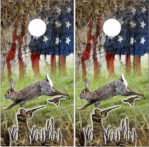 Rabbit Hunting American Flag UV Direct Print Cornhole Tops