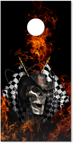Race Cowboys Skull Flame Cornhole Wrap