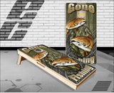 Red Fish Gone Fishing Camo Cornhole Boards