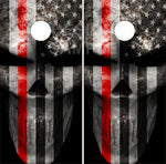 Red Line Skull Flag Cornhole Tops