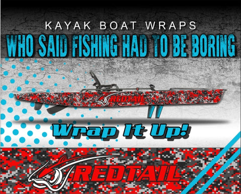 Red Tail Catfish Digital Camo Kayak Vinyl Wrap Kit Graphic Decal/Sticker 12ft and 14ft