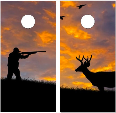 Rifle Deer hunter Sunset UV Direct Print Cornhole Tops