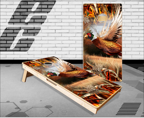 Ringneck Pheasant Obliteration Buck Blaze Camo Cornhole Boards