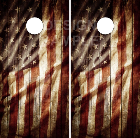 Rustic American Flag Wood Cornhole Tops