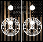 Second Amendment American Flag Burnt Wood Cornhole Wrap