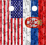 Serbia America Flag Wood Cornhole Wrap