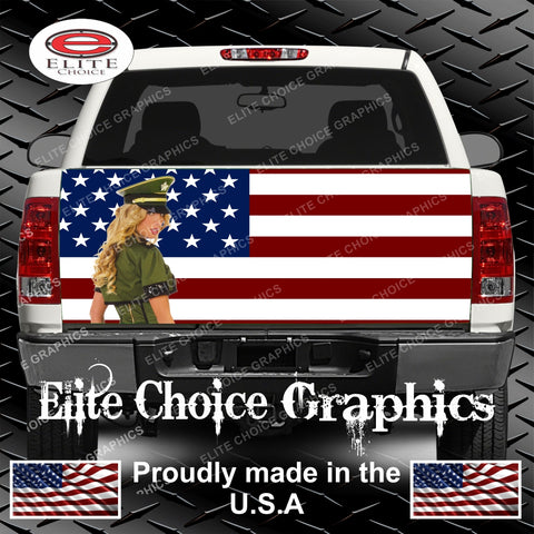 Sexy Military Girl American Flag Tailgate Wrap
