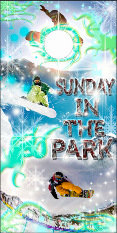 Snowboarding Sunday in the park UV Direct Print Cornhole Tops