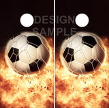 Soccer Ball Flames UV Direct Print Cornhole Tops