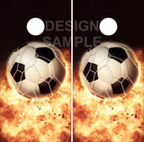 Soccer Ball Flames Cornhole Wrap