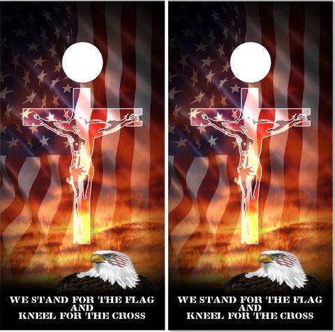 Stand For The Flag Cross UV Direct Print Cornhole Tops