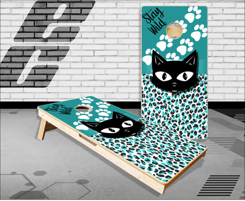 Stay Wild Cat Print Cornhole Boards