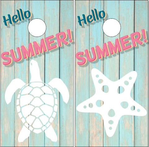 Summer Starfish Turtle Wood Cornhole Wrap