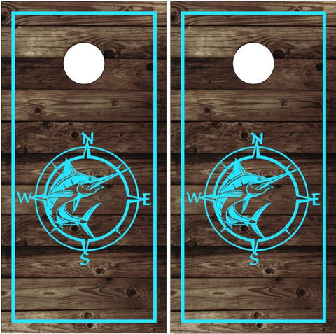 Swordfish Wood Compass UV Direct Print Cornhole Tops