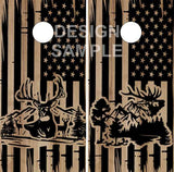 Tattered American Flag Buck Mountain Wood Cornhole Wrap