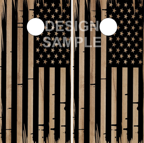 Tattered American Flag Wood Cornhole Wrap