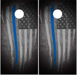 Tattered Thin Blue Line Flag Cornhole Wrap