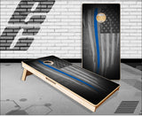 Tattered Thin Blue Line Flag Cornhole Boards