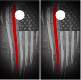 Tattered Thin Red Line Flag Cornhole Wrap