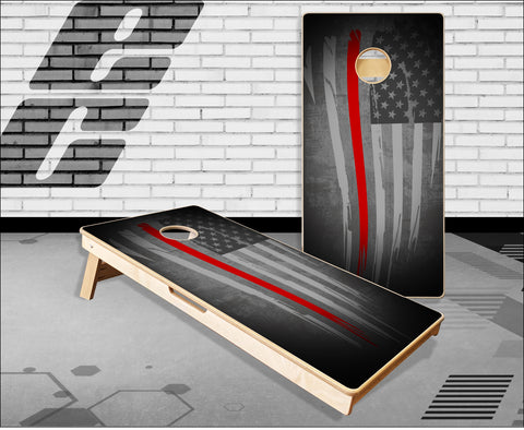 Tattered Thin Red Line Flag Cornhole Boards