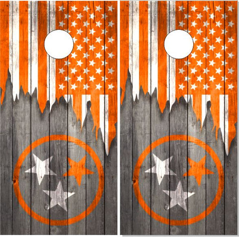 Tennessee Flag Orange Wood Cornhole Wrap