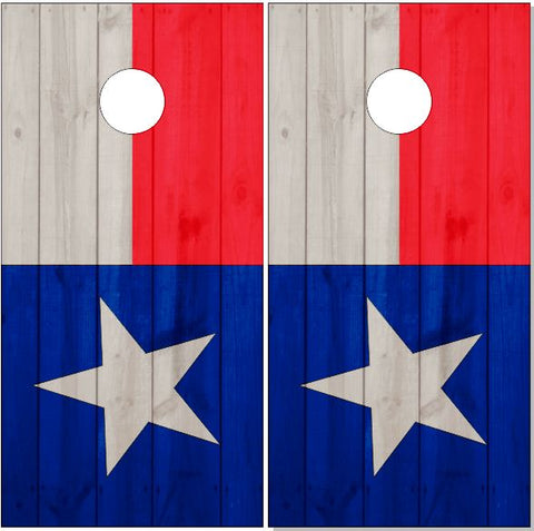 Texas Flag Wood Star Cornhole Wrap