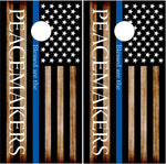 Thin Blue Line Burnt Wood Cornhole Wrap