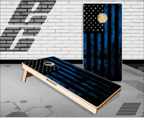 Thin Blue Line Grunge Flag Cornhole Boards