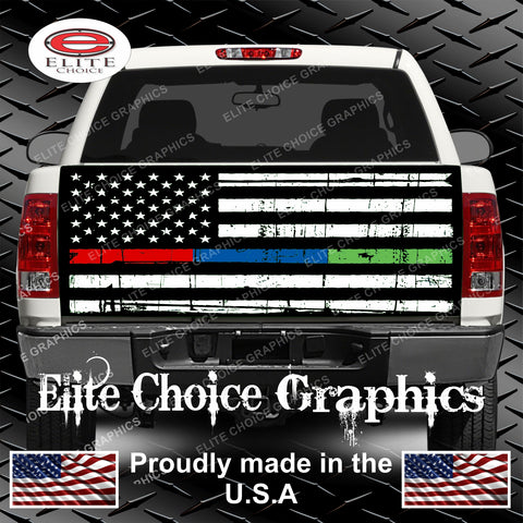 Thin Blue Red Green Line Tailgate Wrap