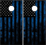 Thin Blue line Grunge Flag Cornhole Wrap