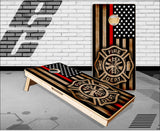 Thin Red Line Burnt Wood Cornhole Boards