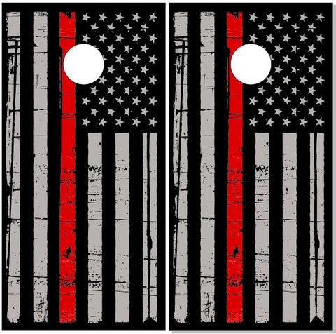 Thin Red Line Distressed Flag UV Direct Print Cornhole Tops
