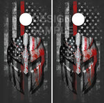 Thin Red Line Spartan Helmet UV Direct Print Cornhole Tops