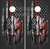 Thin Red Line Spartan Helmet Cornhole Wrap