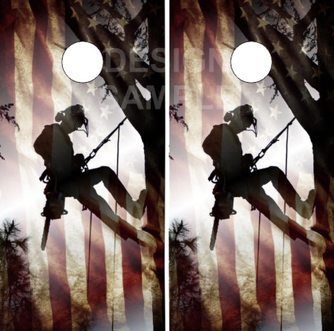 Tree Climber American Flag UV Direct Print Cornhole Tops