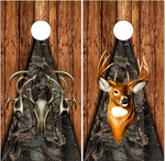 Tribal Buck Skull Wood Camo UV Direct Print Cornhole Tops