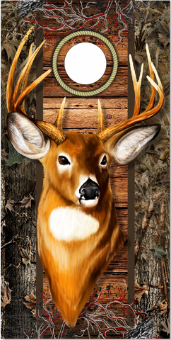 Trophy Deer Buck head Camo Cornhole Wrap