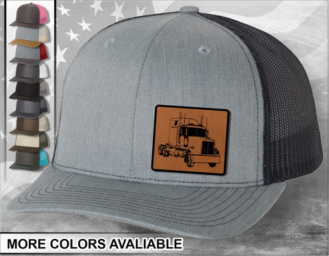 Truckin Laser Engraved Leather Patch Trucker Hat