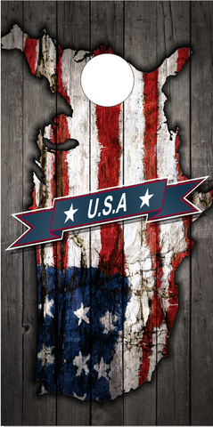 USA American Flag Weathered Wood UV Direct Print Cornhole Tops
