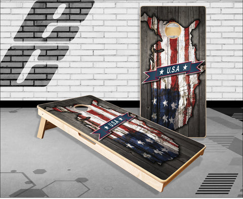 USA American Flag Weathered Wood Cornhole Boards