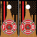 Volunteer Firefighter Flag Wood Cornhole Wrap